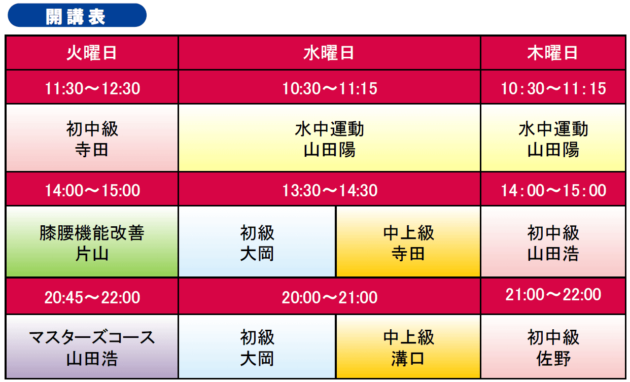 成人スクール開講表