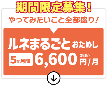 期間限定募集！やってみたいこと全部盛り。ルネまるごとおためし会員を見る