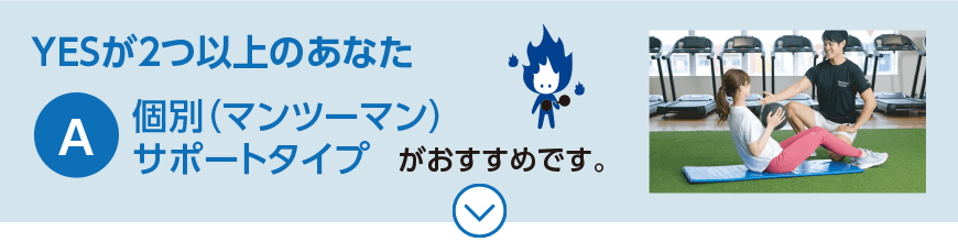 YESが２つ以上のあなた「A」個別（マンツーマン）サポートタイプがおすすめです。