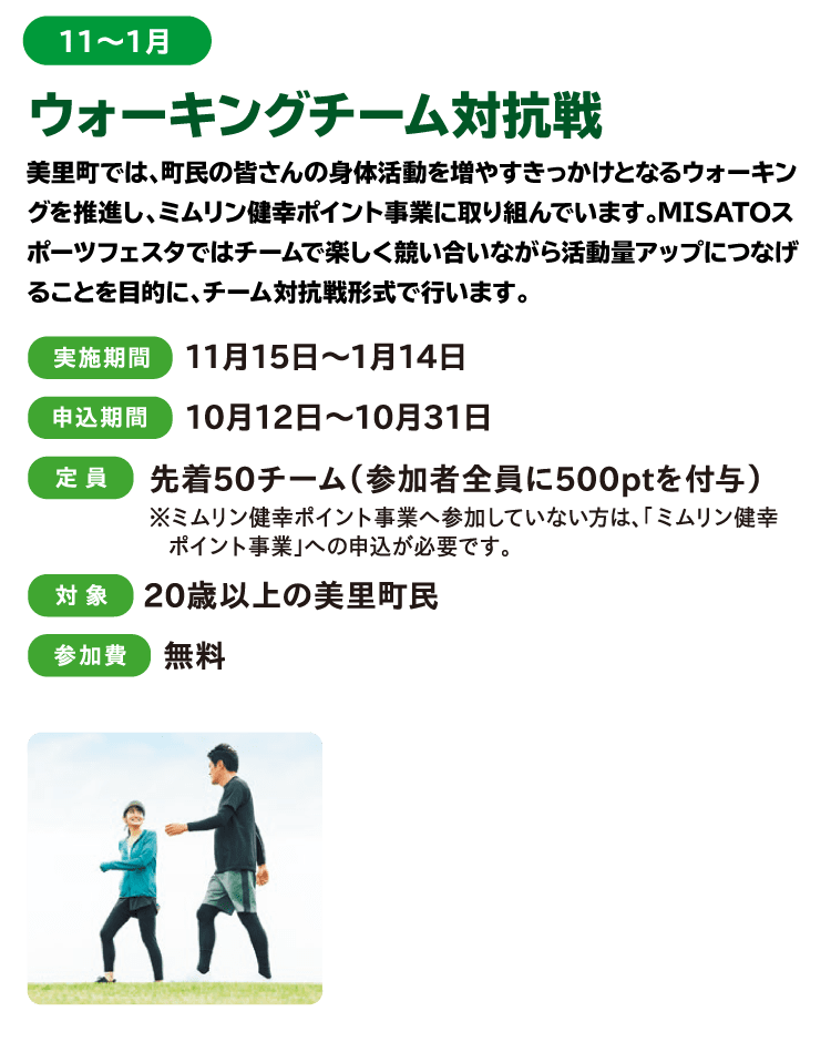 11～1月、ウォーキングチーム対抗戦