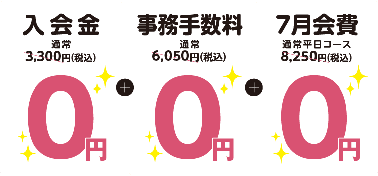 入会金+事務手数料＋7月会費→０円